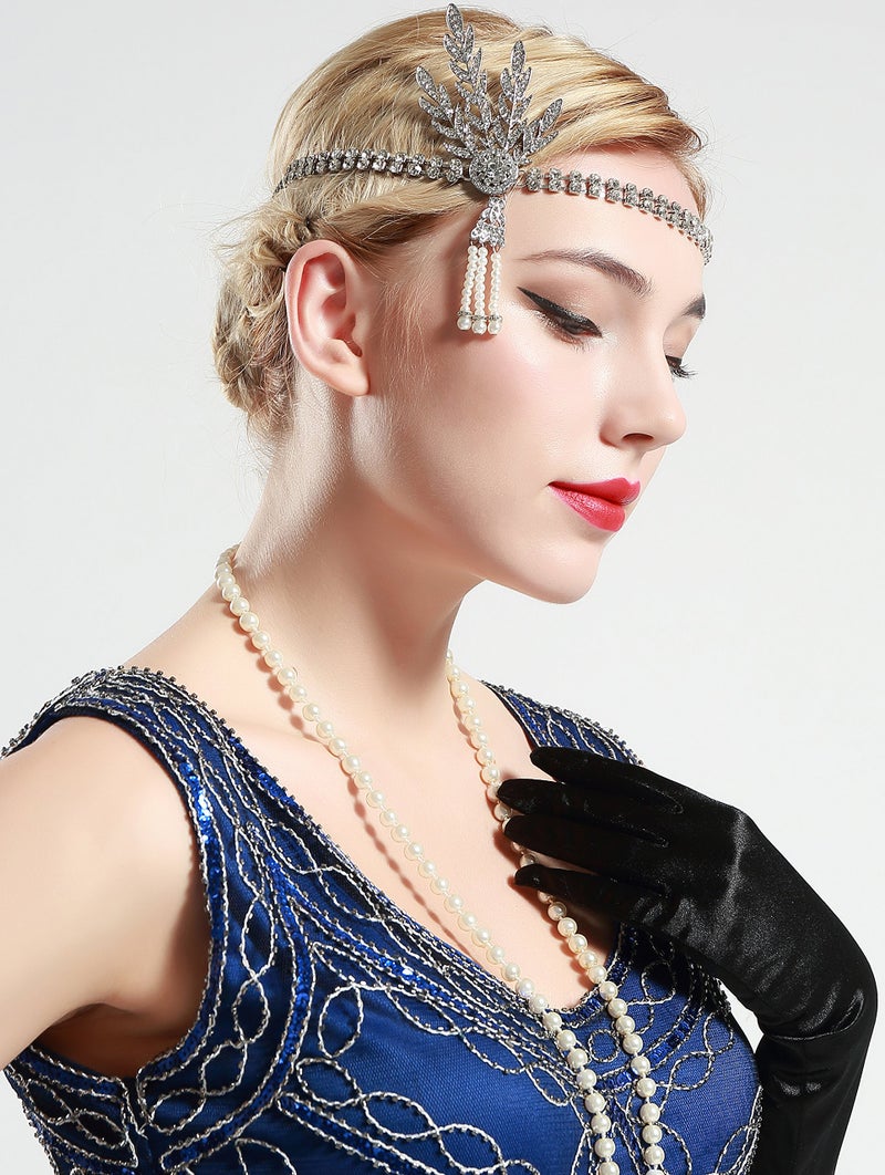 BABEYOND 1920s Flapper Accessories Gatsby Costume Accessories Set 20s Flapper Headband Pearl Necklace Gloves Plastic Holder for Women - Image 2